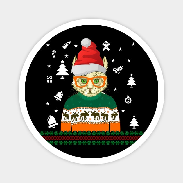 Ugly Christmas Sweater Cat TShirt Ugly Christmas Magnet by martinyualiso